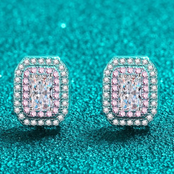 1 Carat Moissanite and Zircon Contrast Geometric Stud Earrings For Women - Picture 3 of 6